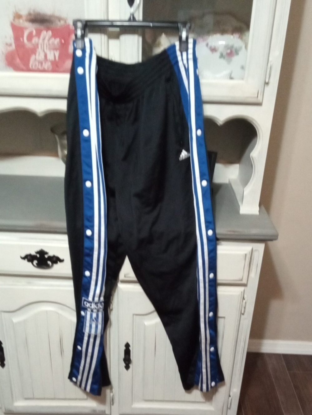 Adidas Snap Black Joggers with Blue and White Side Stripes